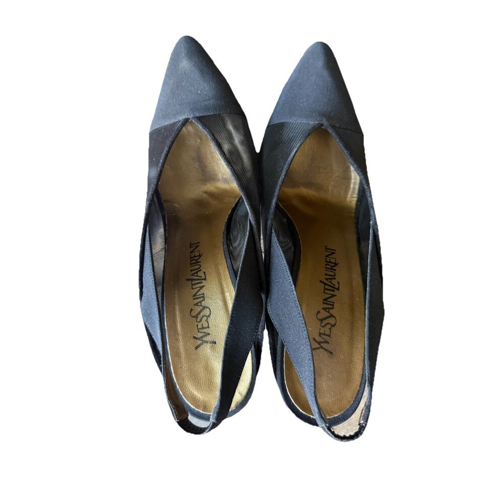 YSL Yves Saint Laurent Black Mesh Slingback Heels Made in Italy Designer Pumps 7 - Picture 4 of 13
